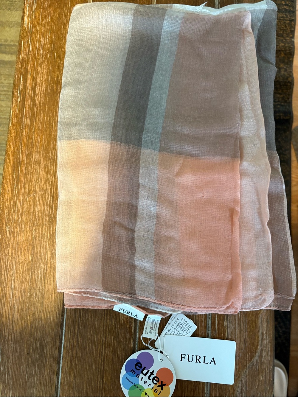 Furla Sheer Striped Scarf in Blush Pink and Taupe